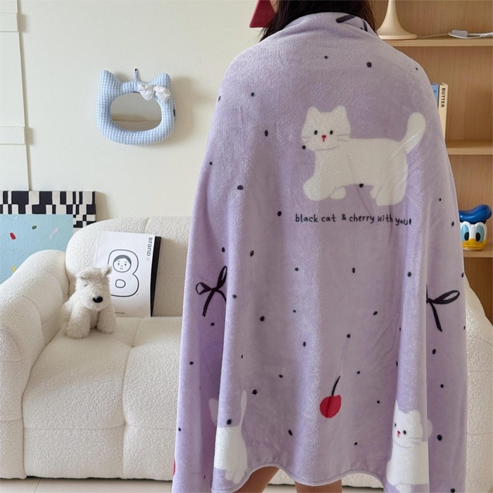 91家纺网 家纺一手货源 找家纺 顾里家纺 2025新款ins少女奶油系双面牛奶绒毯-第二组 小紫猫