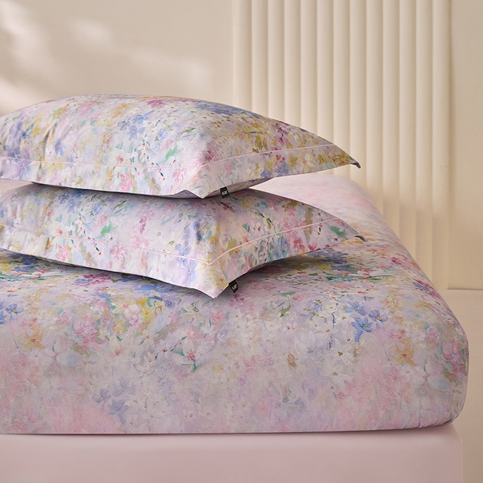 91家纺网 家纺一手货源 找家纺 禾时 2025新款A类100S长绒棉全棉数码印花床笠三件套床套床罩床垫保护罩 碧海银沙