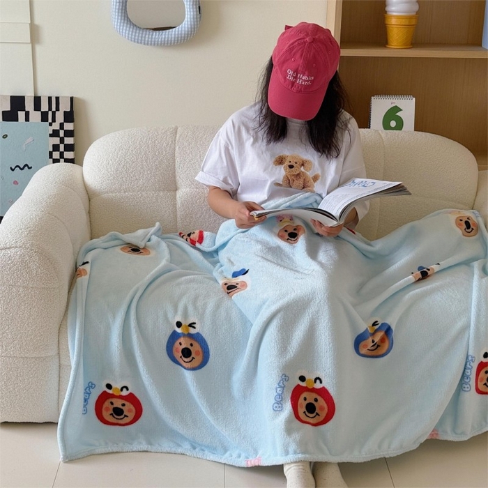 91家纺网 家纺一手货源 找家纺 顾里家纺 2025新款ins少女奶油系双面牛奶绒毯-第二组 大眼熊