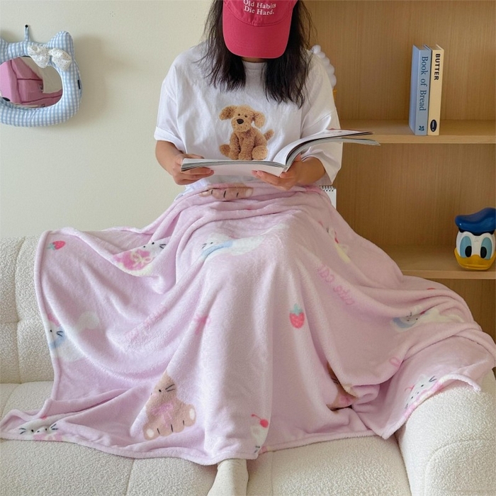 91家纺网 家纺一手货源 找家纺 顾里家纺 2025新款ins少女奶油系双面牛奶绒毯-第二组 梅酱猫猫