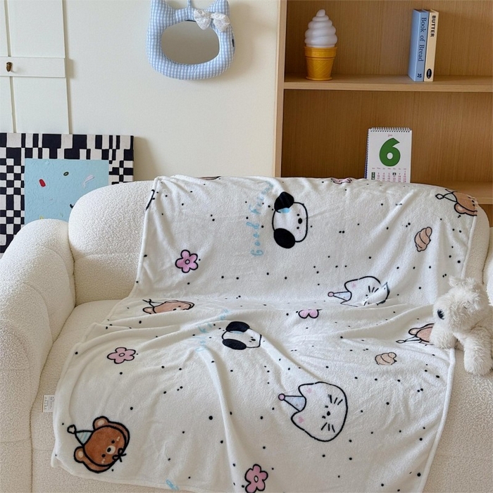 91家纺网 家纺一手货源 找家纺 顾里家纺 2025新款ins少女奶油系双面牛奶绒毯-第二组 开心好友