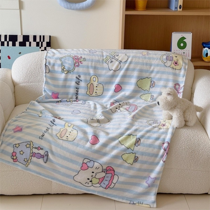 91家纺网 家纺一手货源 找家纺 顾里家纺 2025新款ins少女奶油系双面牛奶绒毯-第二组 漫画猫咪