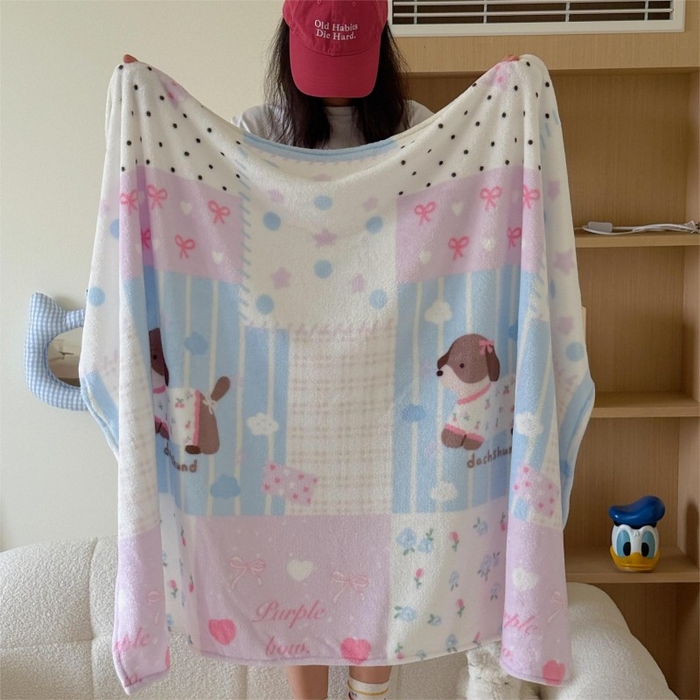 91家纺网 家纺一手货源 找家纺 顾里家纺 2025新款ins少女奶油系双面牛奶绒毯-第二组 拼接腊肠狗