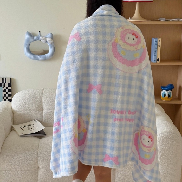 91家纺网 家纺一手货源 找家纺 顾里家纺 2025新款ins少女奶油系双面牛奶绒毯-第二组 蛋糕花猫