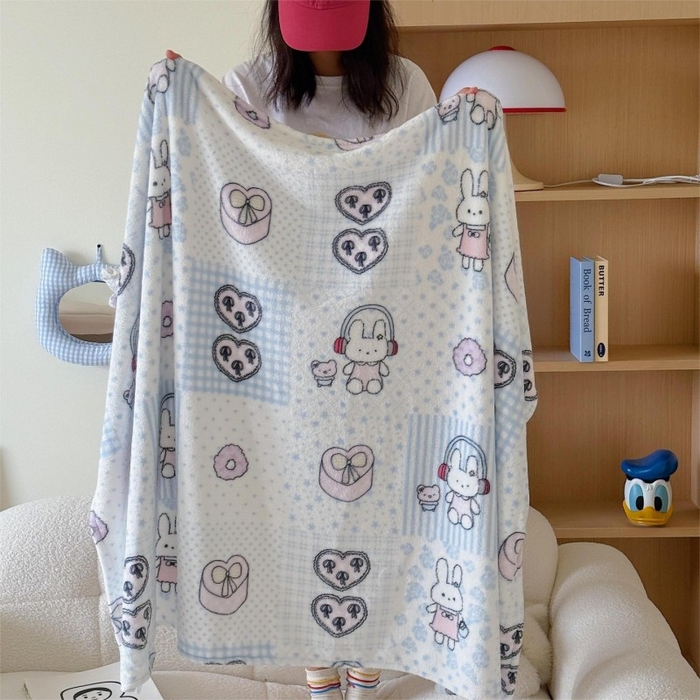 91家纺网 家纺一手货源 找家纺 顾里家纺 2025新款ins少女奶油系双面牛奶绒毯-第二组 兔子时光