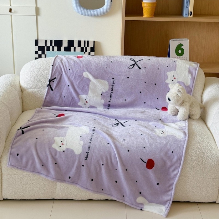 91家纺网 家纺一手货源 找家纺 顾里家纺 2025新款ins少女奶油系双面牛奶绒毯-第二组 小紫猫