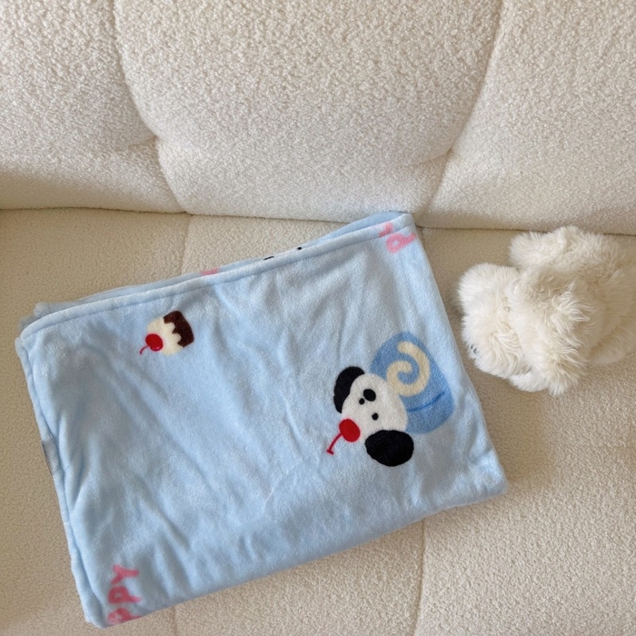 91家纺网 家纺一手货源 找家纺 顾里家纺 2025新款ins少女奶油系双面牛奶绒毯-第二组 蛋糕小狗