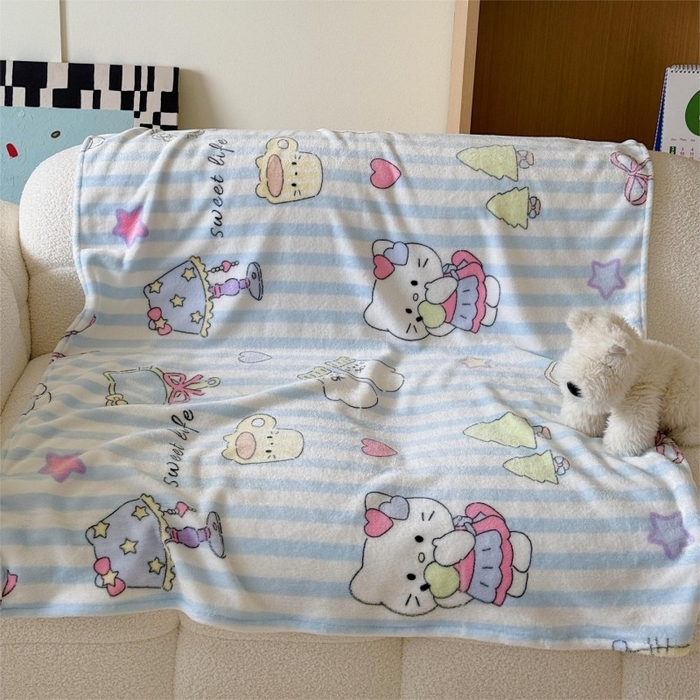 91家纺网 家纺一手货源 找家纺 顾里家纺 2025新款ins少女奶油系双面牛奶绒毯-第二组 漫画猫咪