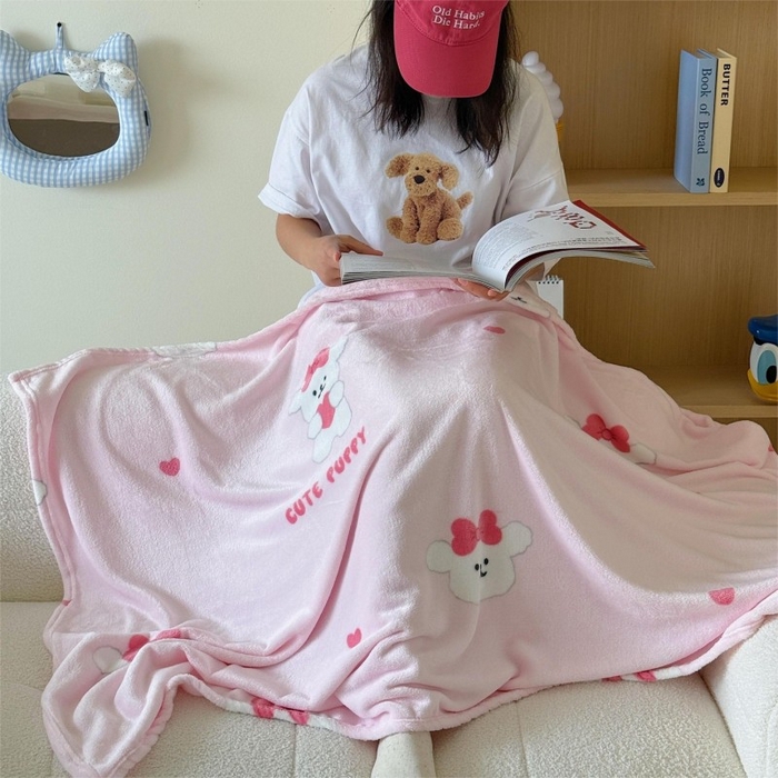 91家纺网 家纺一手货源 找家纺 顾里家纺 2025新款ins少女奶油系双面牛奶绒毯-第二组 爱心小狗