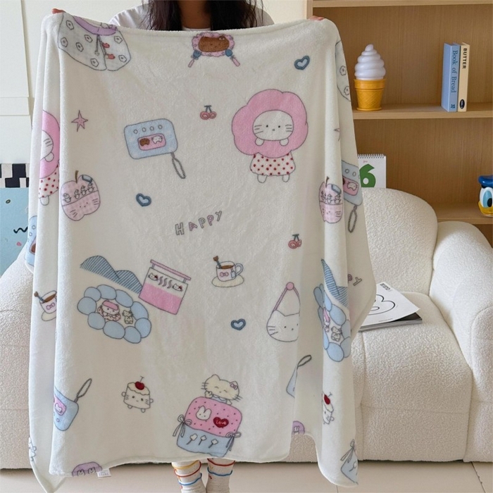 91家纺网 家纺一手货源 找家纺 顾里家纺 2025新款ins少女奶油系双面牛奶绒毯-第二组 花花喵喵