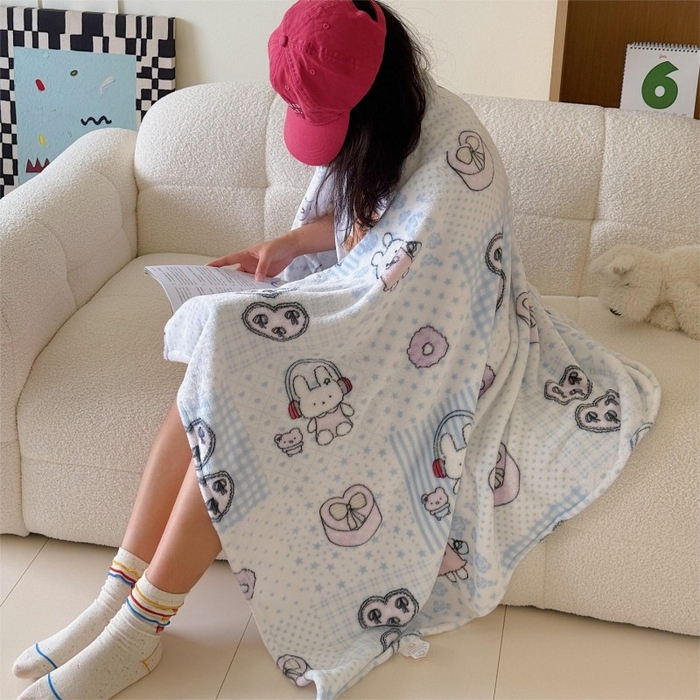 91家纺网 家纺一手货源 找家纺 顾里家纺 2025新款ins少女奶油系双面牛奶绒毯-第二组 兔子时光