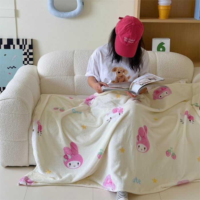 91家纺网 家纺一手货源 找家纺 顾里家纺 2025新款ins少女奶油系双面牛奶绒毯-第二组 草莓伙伴