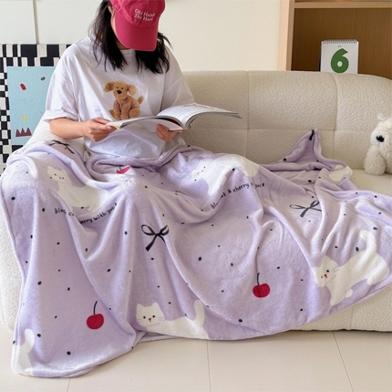 顾里家纺 2025新款ins少女奶油系双面牛奶绒毯-第二组 小紫猫