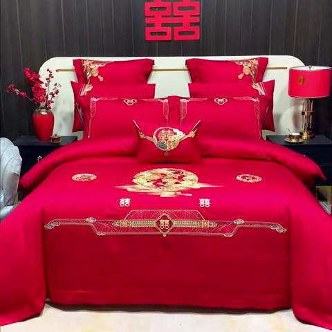 91家纺网 家纺一手货源 找家纺 （总）柏拉图 2024新款100s贡缎提花长绒棉轻奢简约婚庆四件套