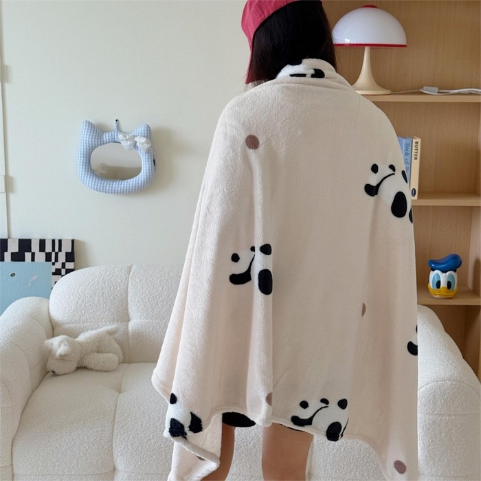 91家纺网 家纺一手货源 找家纺 顾里家纺 2025新款ins少女奶油系双面牛奶绒毯-第二组 波点熊猫