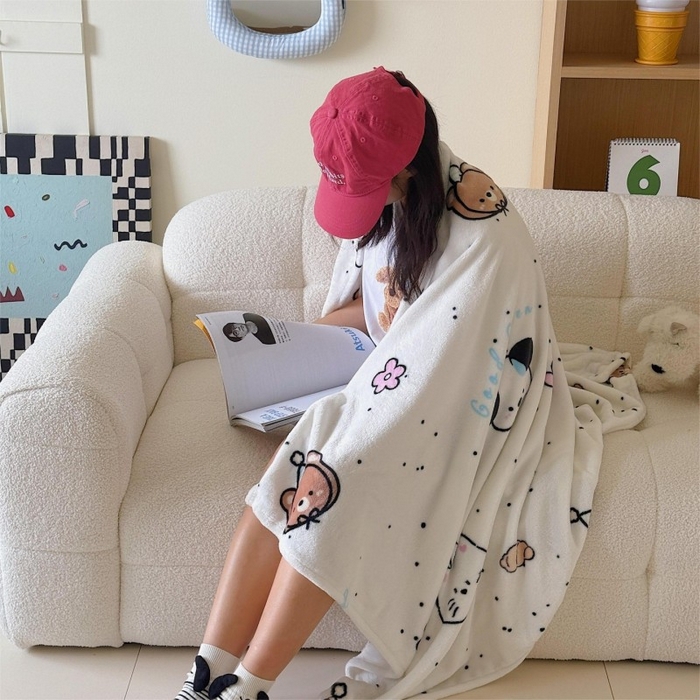 91家纺网 家纺一手货源 找家纺 顾里家纺 2025新款ins少女奶油系双面牛奶绒毯-第二组 开心好友