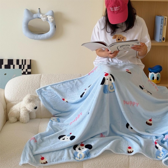 91家纺网 家纺一手货源 找家纺 顾里家纺 2025新款ins少女奶油系双面牛奶绒毯-第二组 蛋糕小狗