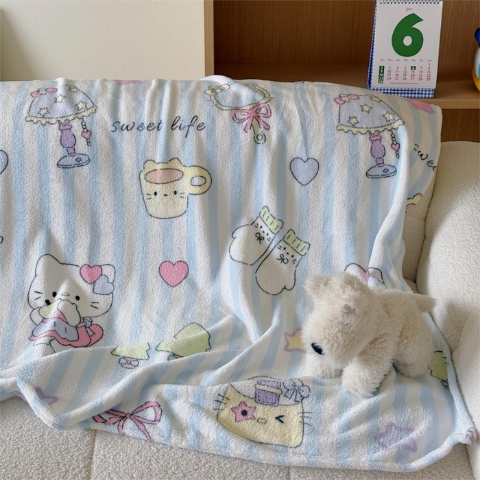 91家纺网 家纺一手货源 找家纺 顾里家纺 2025新款ins少女奶油系双面牛奶绒毯-第二组 漫画猫咪