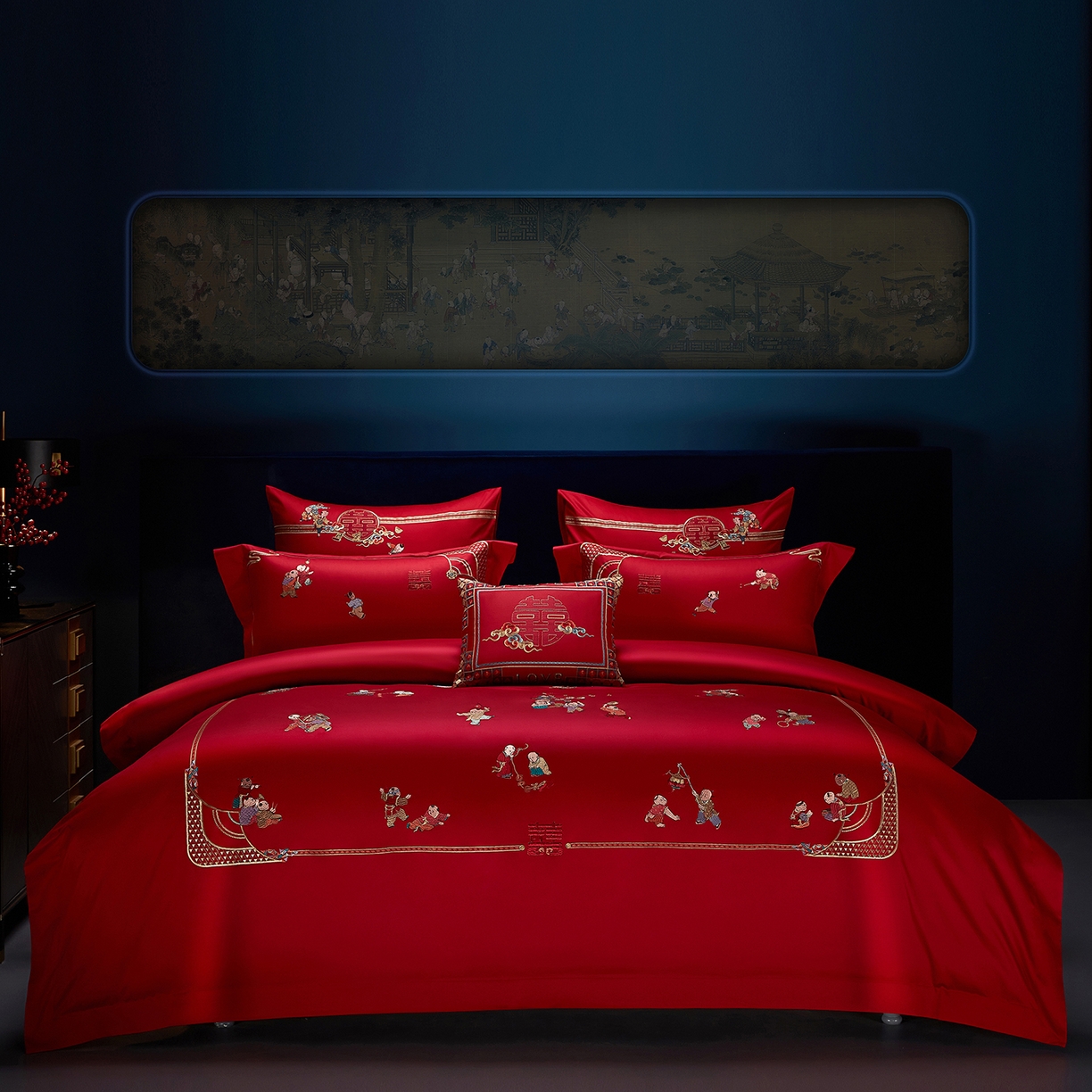 （总）缔缦 2025新款Wedding高端婚庆60支长绒棉四件套-百子闹喜