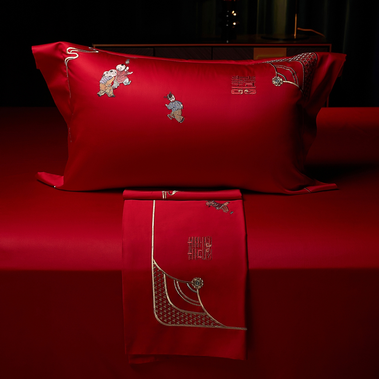 91家纺网 家纺一手货源 找家纺 （总）缔缦 2025新款Wedding高端婚庆60支长绒棉四件套-百子闹喜