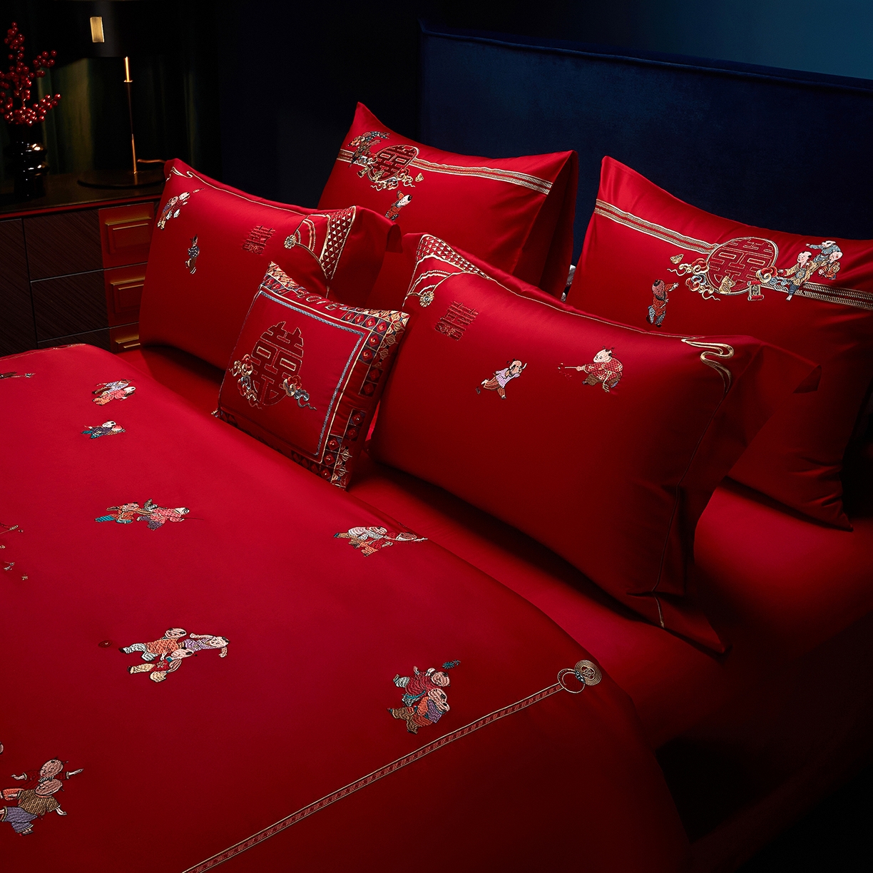 91家纺网 家纺一手货源 找家纺 （总）缔缦 2025新款Wedding高端婚庆60支长绒棉四件套-百子闹喜