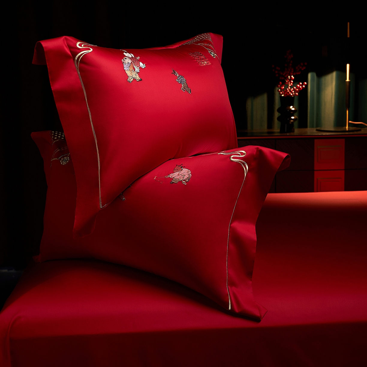 91家纺网 家纺一手货源 找家纺 （总）缔缦 2025新款Wedding高端婚庆60支长绒棉四件套-百子闹喜