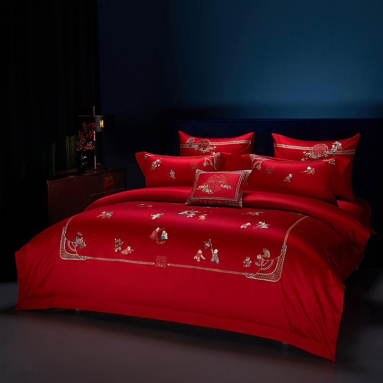 91家纺网 家纺一手货源 找家纺 （总）缔缦 2025新款Wedding高端婚庆60支长绒棉四件套-百子闹喜