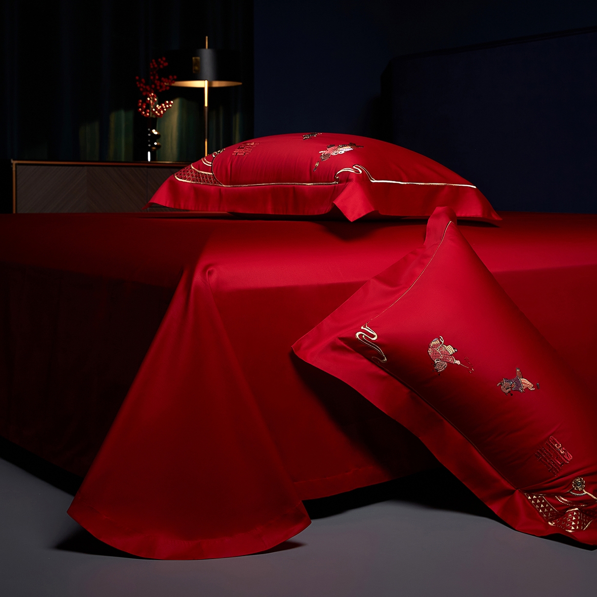 91家纺网 家纺一手货源 找家纺 （总）缔缦 2025新款Wedding高端婚庆60支长绒棉四件套-百子闹喜