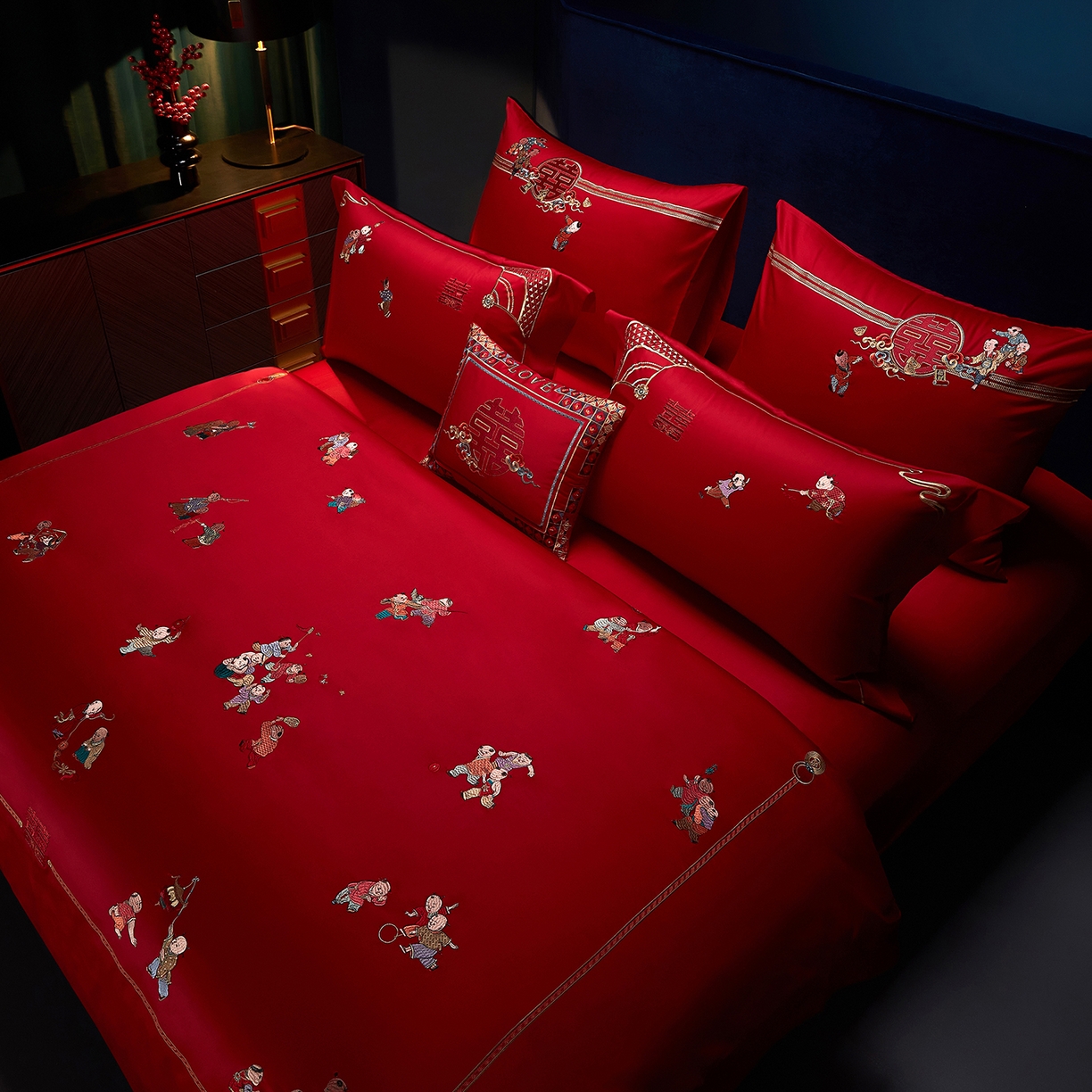 91家纺网 家纺一手货源 找家纺 （总）缔缦 2025新款Wedding高端婚庆60支长绒棉四件套-百子闹喜