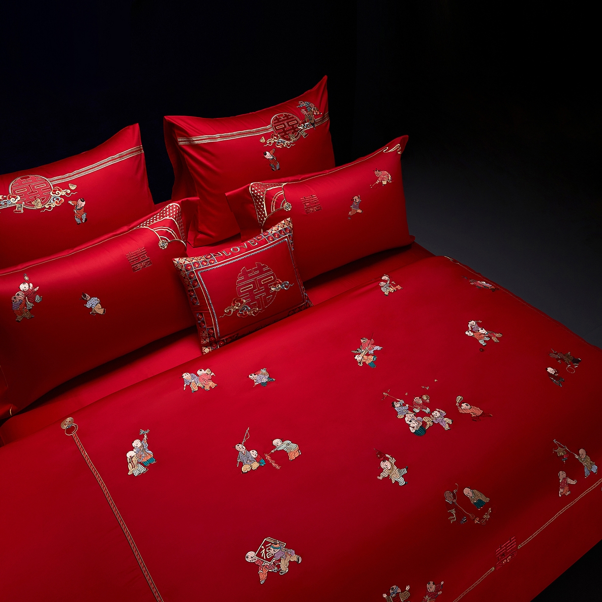 91家纺网 家纺一手货源 找家纺 （总）缔缦 2025新款Wedding高端婚庆60支长绒棉四件套-百子闹喜