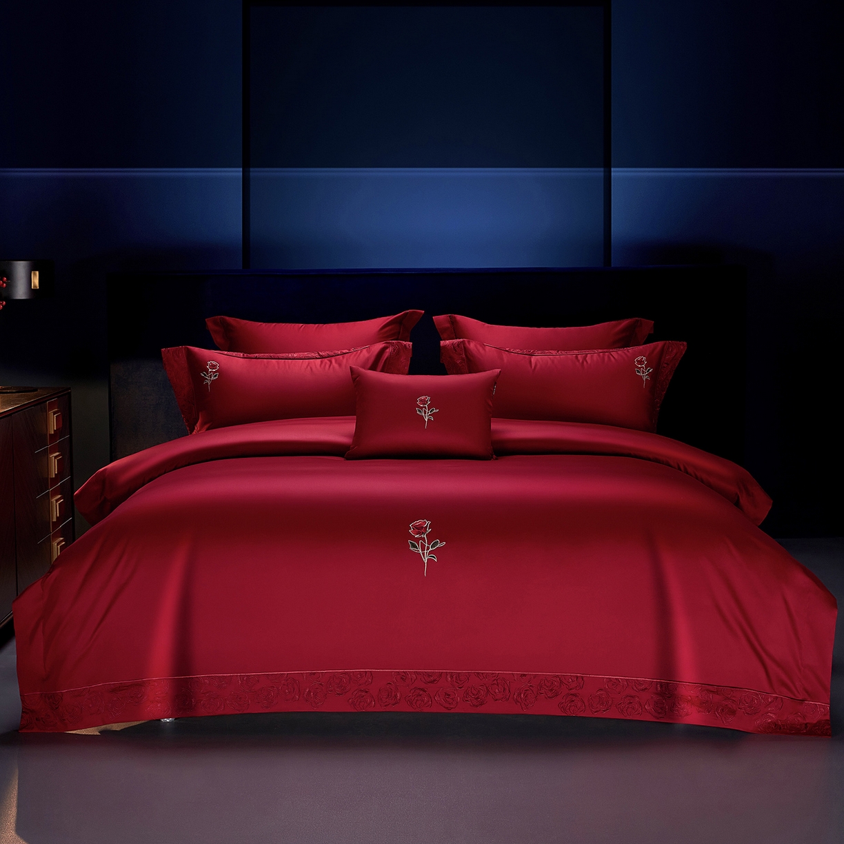 91家纺网 家纺一手货源 找家纺 （总）缔缦 2025新款Wedding高端婚庆60支长绒棉四件套-罗曼玫瑰