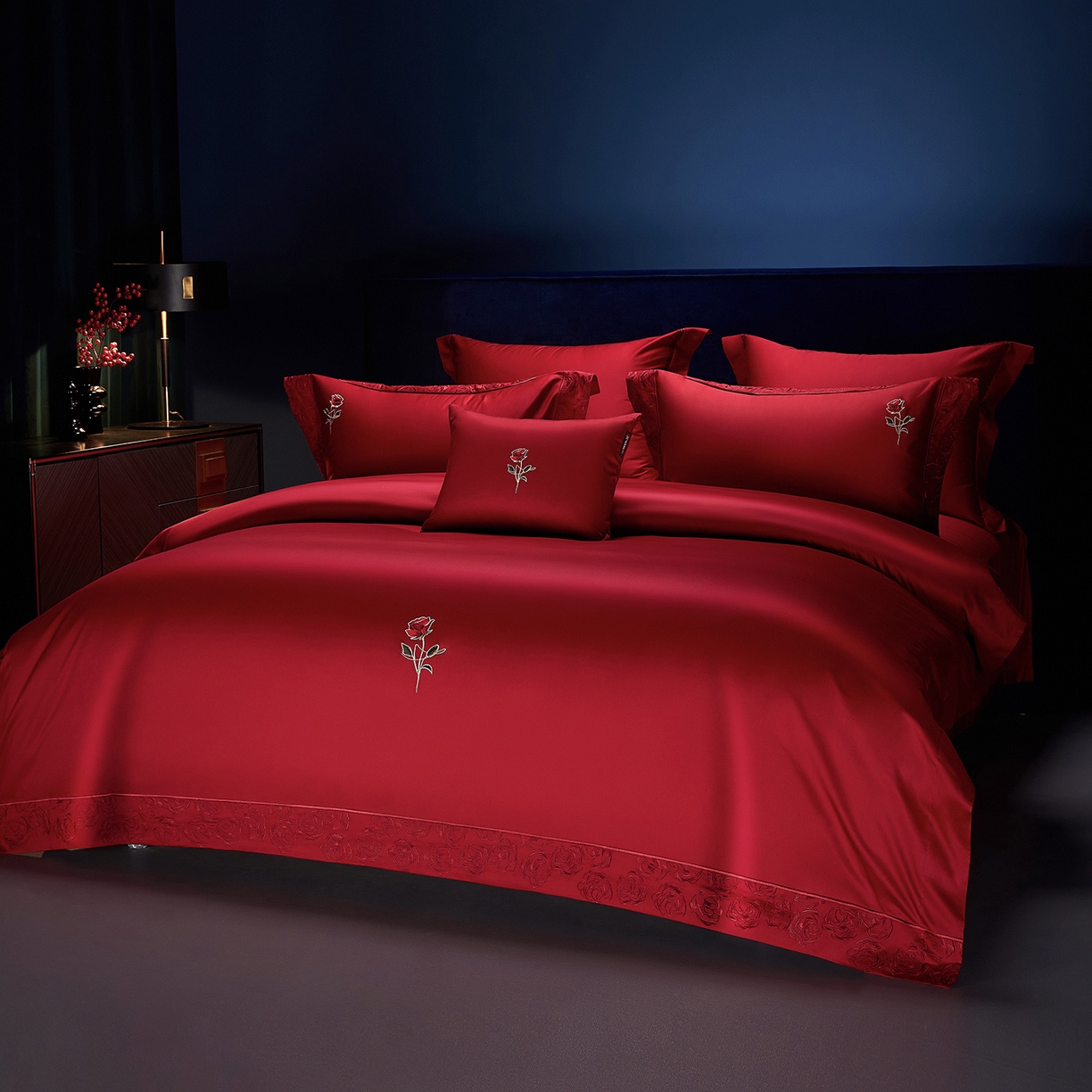 91家纺网 家纺一手货源 找家纺 （总）缔缦 2025新款Wedding高端婚庆60支长绒棉四件套-罗曼玫瑰