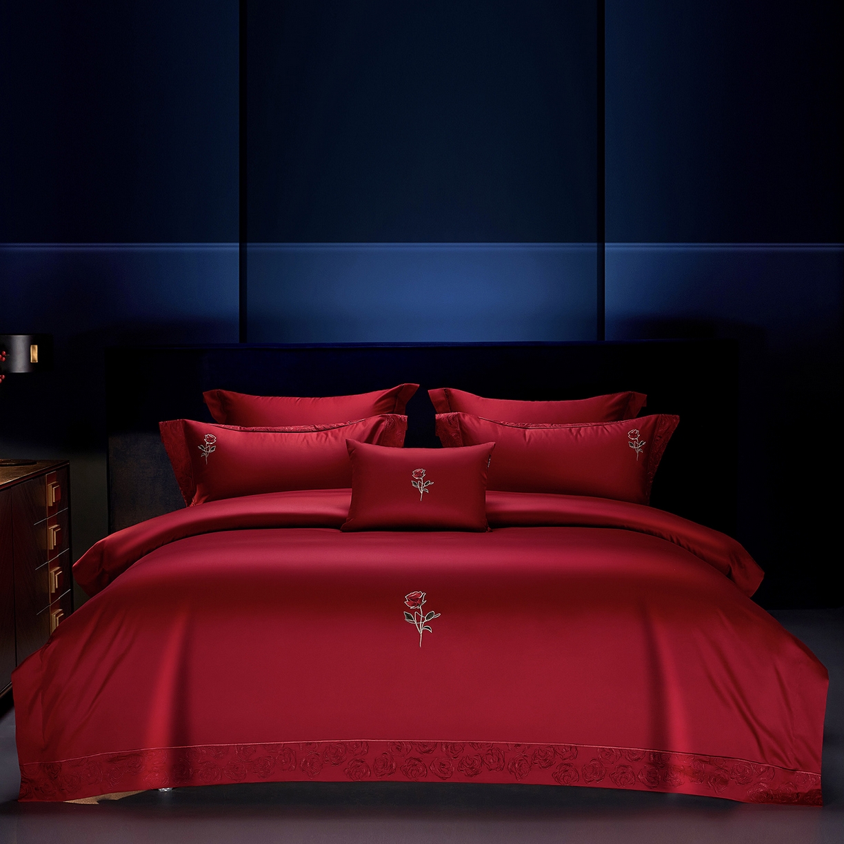 91家纺网 家纺一手货源 找家纺 （总）缔缦 2025新款Wedding高端婚庆60支长绒棉四件套-罗曼玫瑰