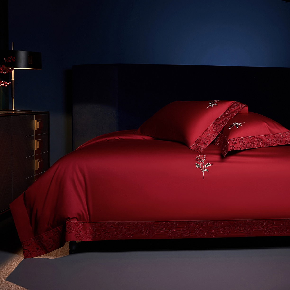 91家纺网 家纺一手货源 找家纺 （总）缔缦 2025新款Wedding高端婚庆60支长绒棉四件套-罗曼玫瑰