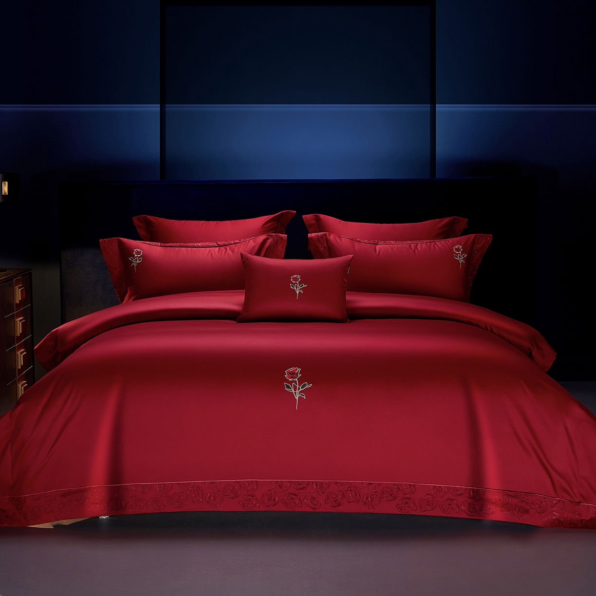 91家纺网 家纺一手货源 找家纺 （总）缔缦 2025新款Wedding高端婚庆60支长绒棉四件套-罗曼玫瑰