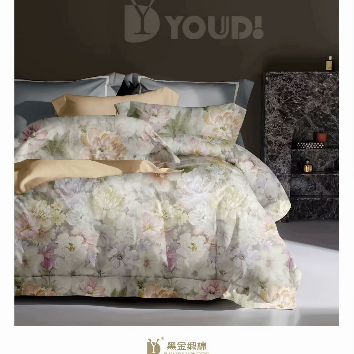 91家纺网 家纺一手货源 找家纺 （总）未来家居 2025新款宽边60S数码印花贡缎长绒棉四件套