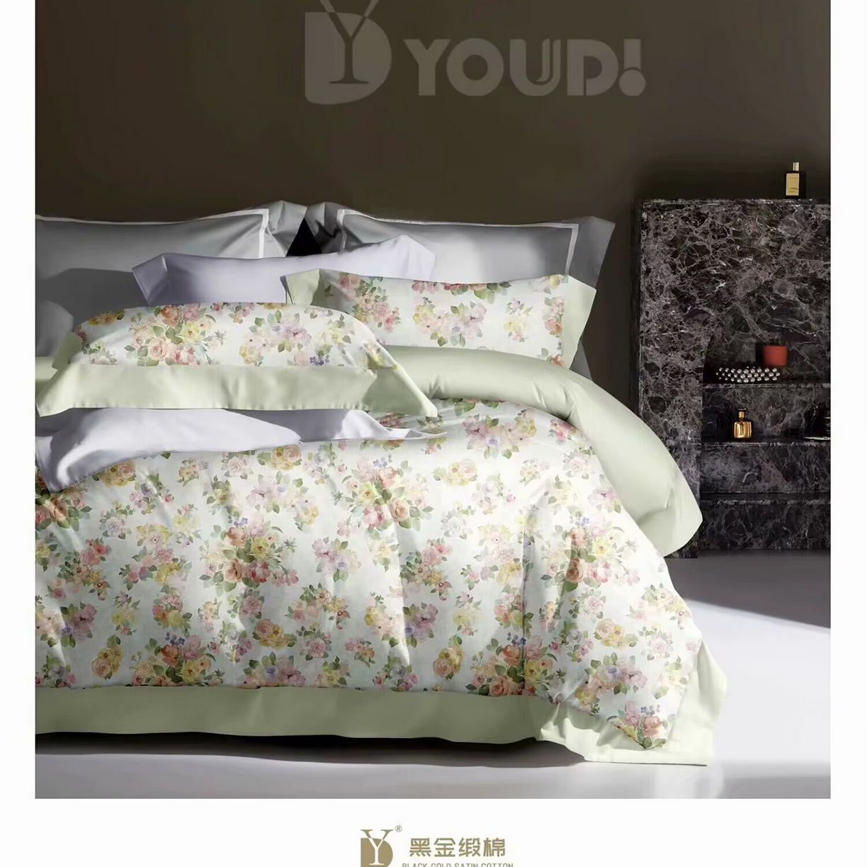 91家纺网 家纺一手货源 找家纺 （总）未来家居 2025新款宽边60S数码印花贡缎长绒棉四件套