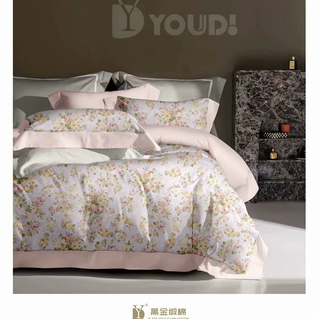 91家纺网 家纺一手货源 找家纺 （总）未来家居 2025新款宽边60S数码印花贡缎长绒棉四件套