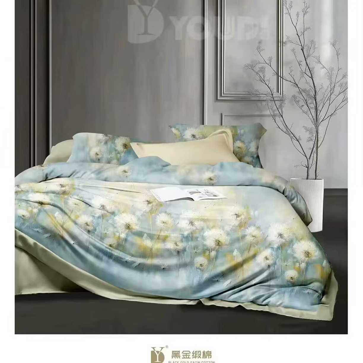 91家纺网 家纺一手货源 找家纺 （总）未来家居 2025新款宽边60S数码印花贡缎长绒棉四件套