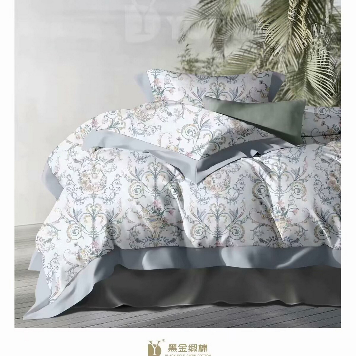 91家纺网 家纺一手货源 找家纺 （总）未来家居 2025新款宽边60S数码印花贡缎长绒棉四件套