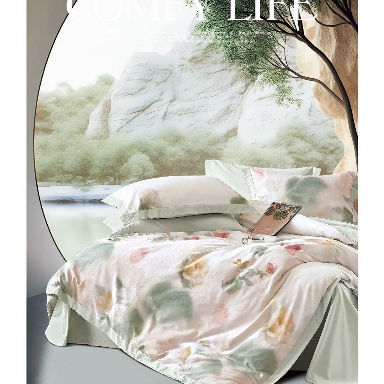 91家纺网 家纺一手货源 找家纺 （总）未来家居 2025新款宽边60S数码印花贡缎长绒棉四件套