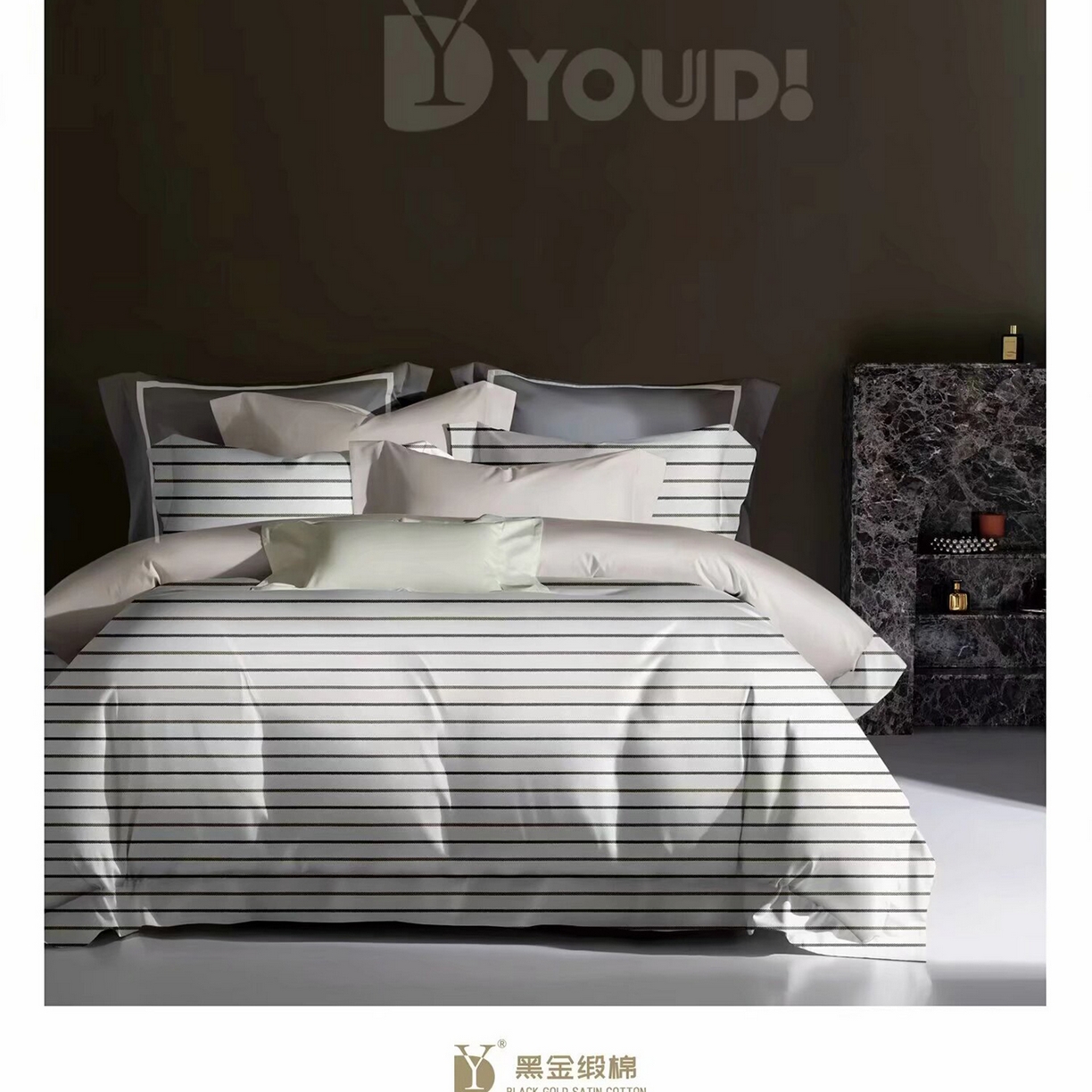 91家纺网 家纺一手货源 找家纺 （总）未来家居 2025新款宽边60S数码印花贡缎长绒棉四件套