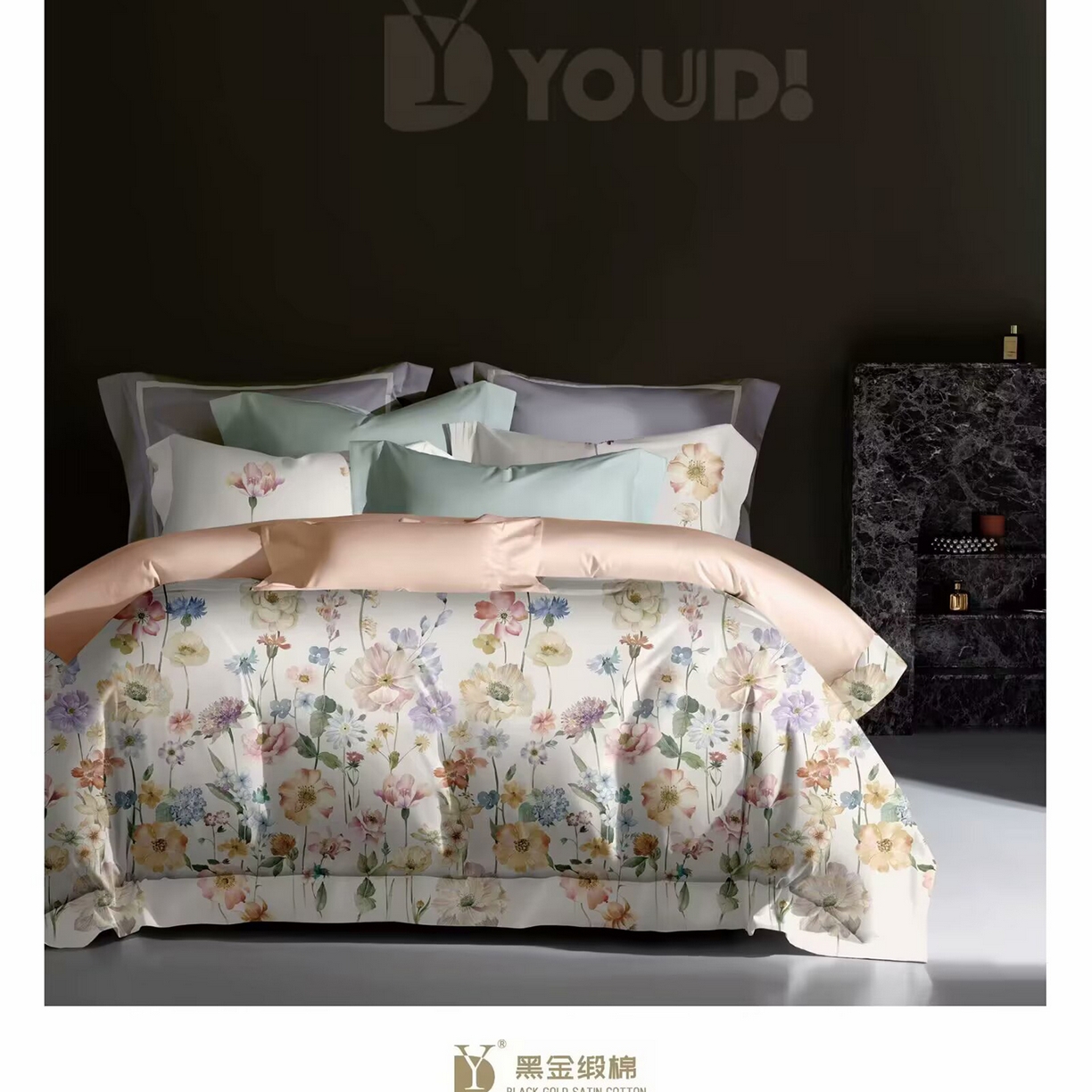 91家纺网 家纺一手货源 找家纺 （总）未来家居 2025新款宽边60S数码印花贡缎长绒棉四件套