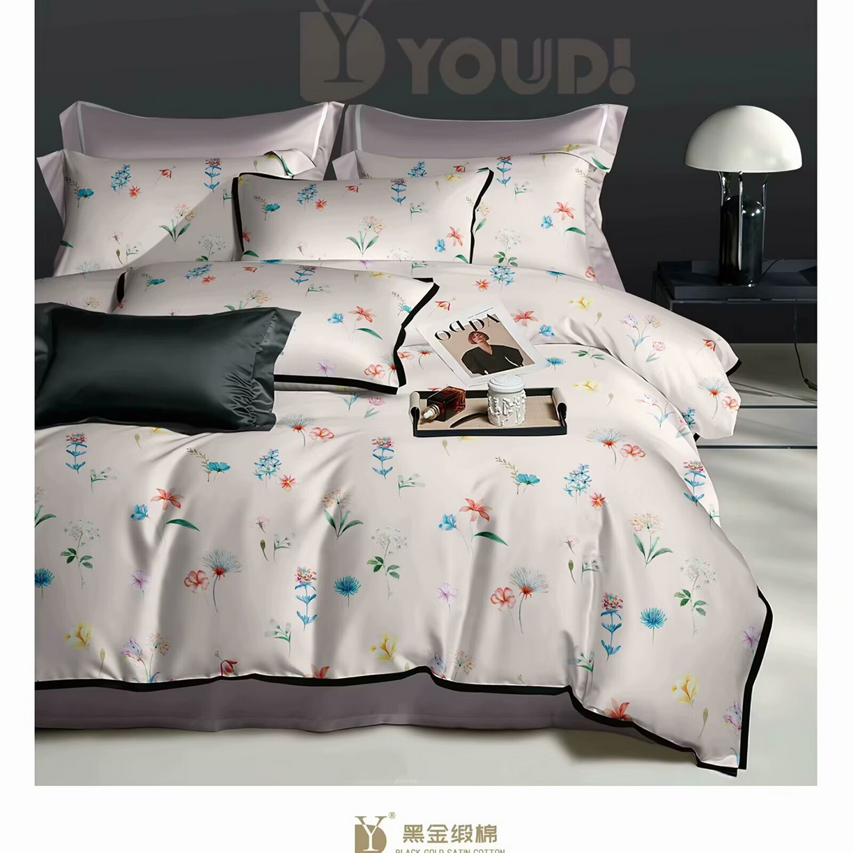 91家纺网 家纺一手货源 找家纺 （总）未来家居 2025新款宽边60S数码印花贡缎长绒棉四件套