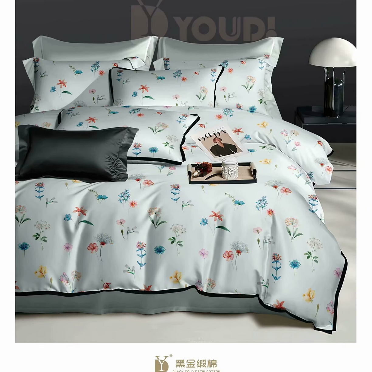 91家纺网 家纺一手货源 找家纺 （总）未来家居 2025新款宽边60S数码印花贡缎长绒棉四件套