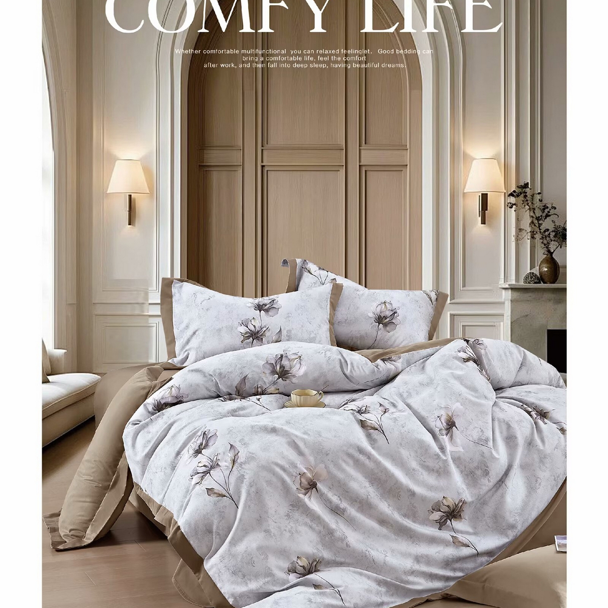 91家纺网 家纺一手货源 找家纺 （总）未来家居 2025新款宽边60S数码印花贡缎长绒棉四件套