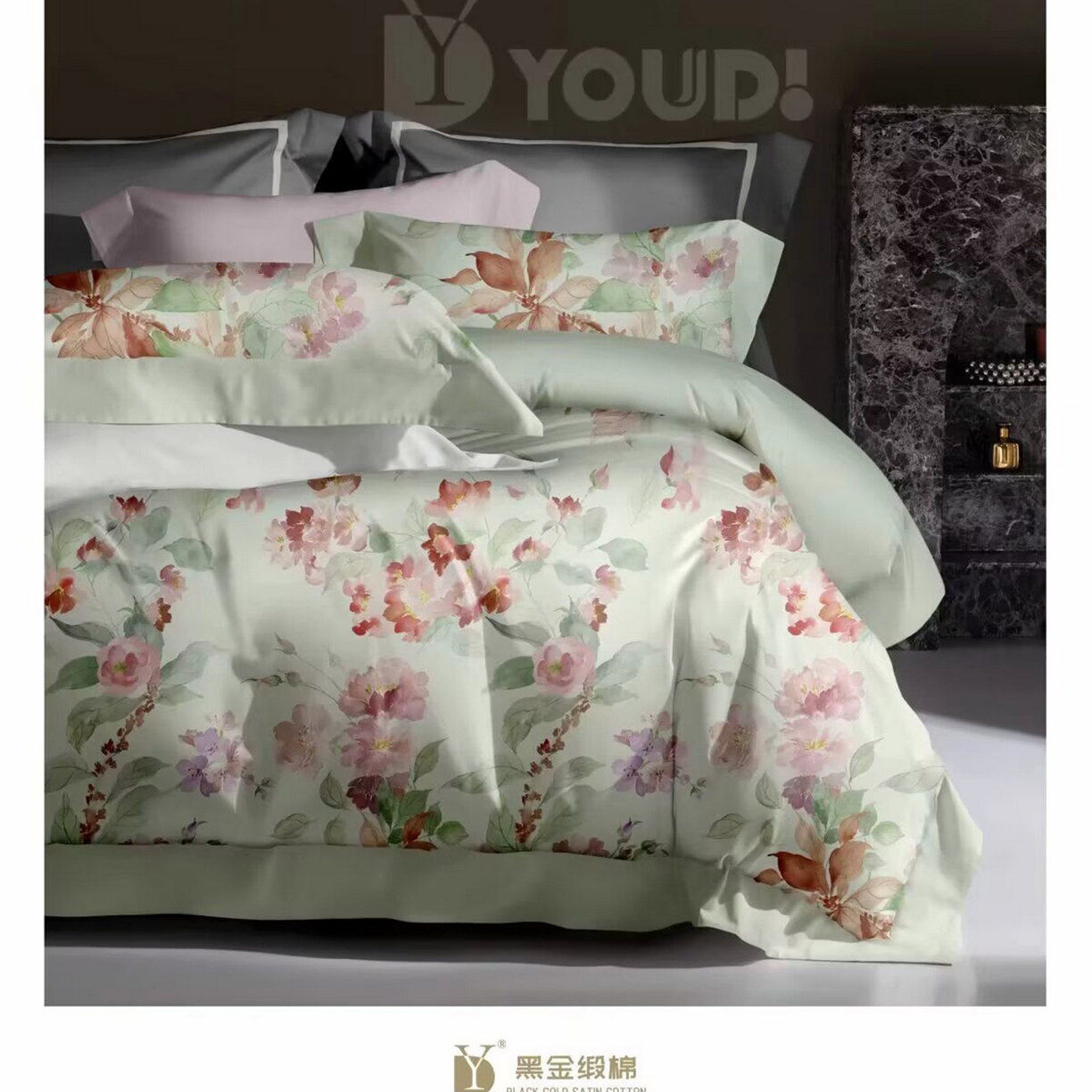 91家纺网 家纺一手货源 找家纺 （总）未来家居 2025新款宽边60S数码印花贡缎长绒棉四件套