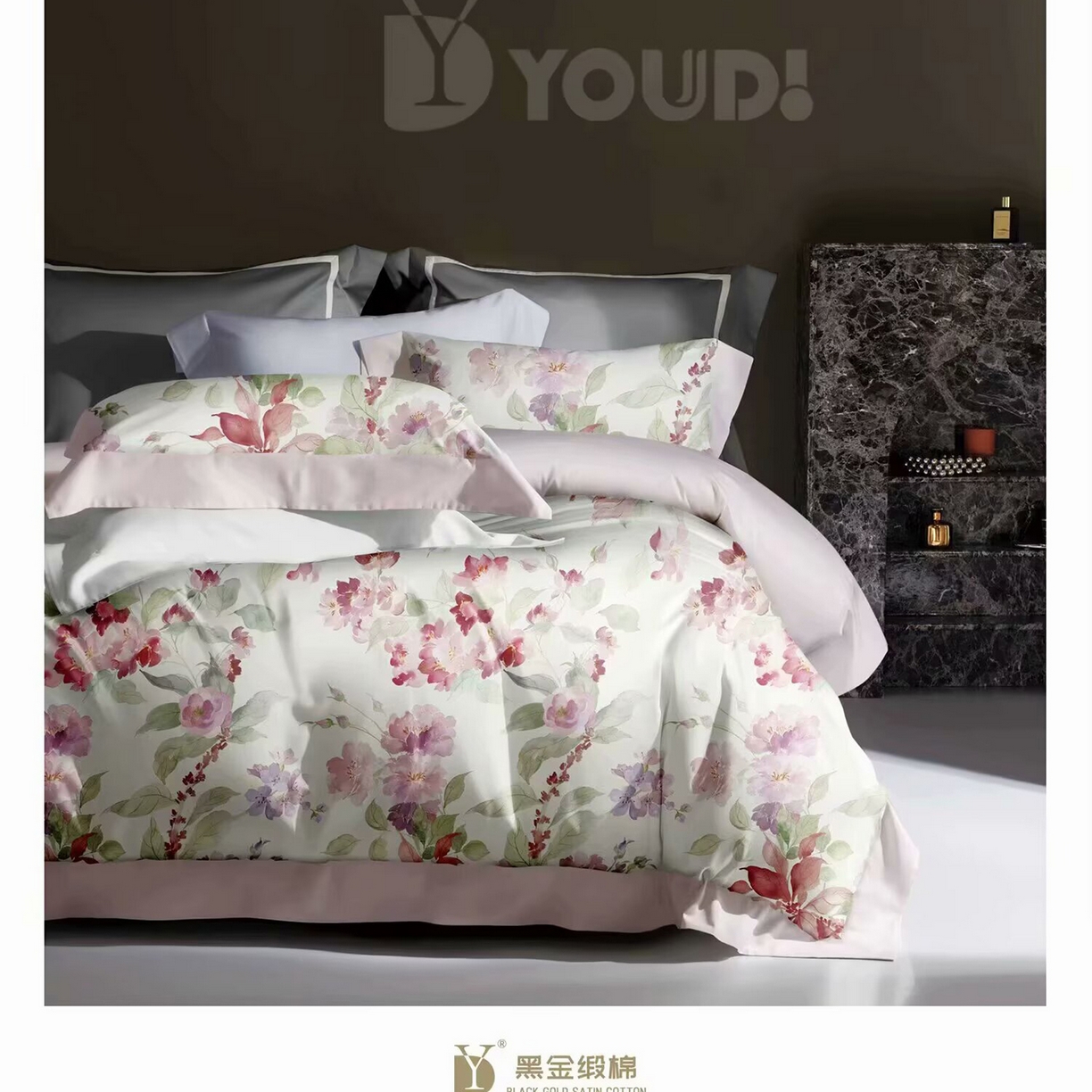 91家纺网 家纺一手货源 找家纺 （总）未来家居 2025新款宽边60S数码印花贡缎长绒棉四件套