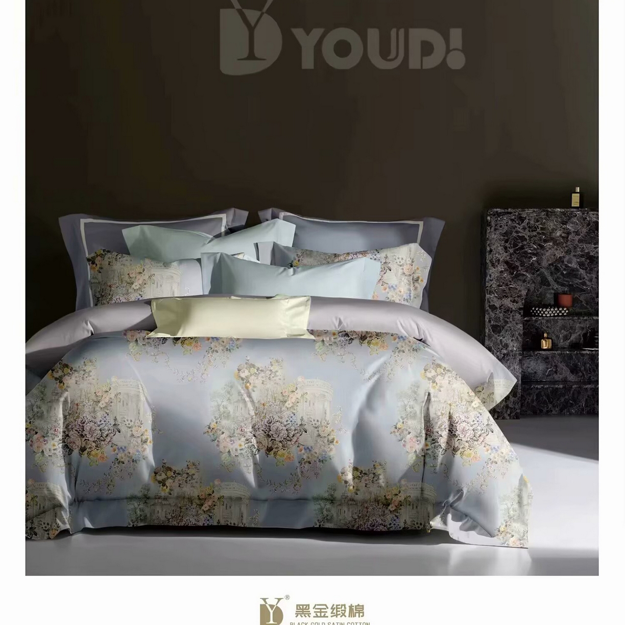 91家纺网 家纺一手货源 找家纺 （总）未来家居 2025新款宽边60S数码印花贡缎长绒棉四件套