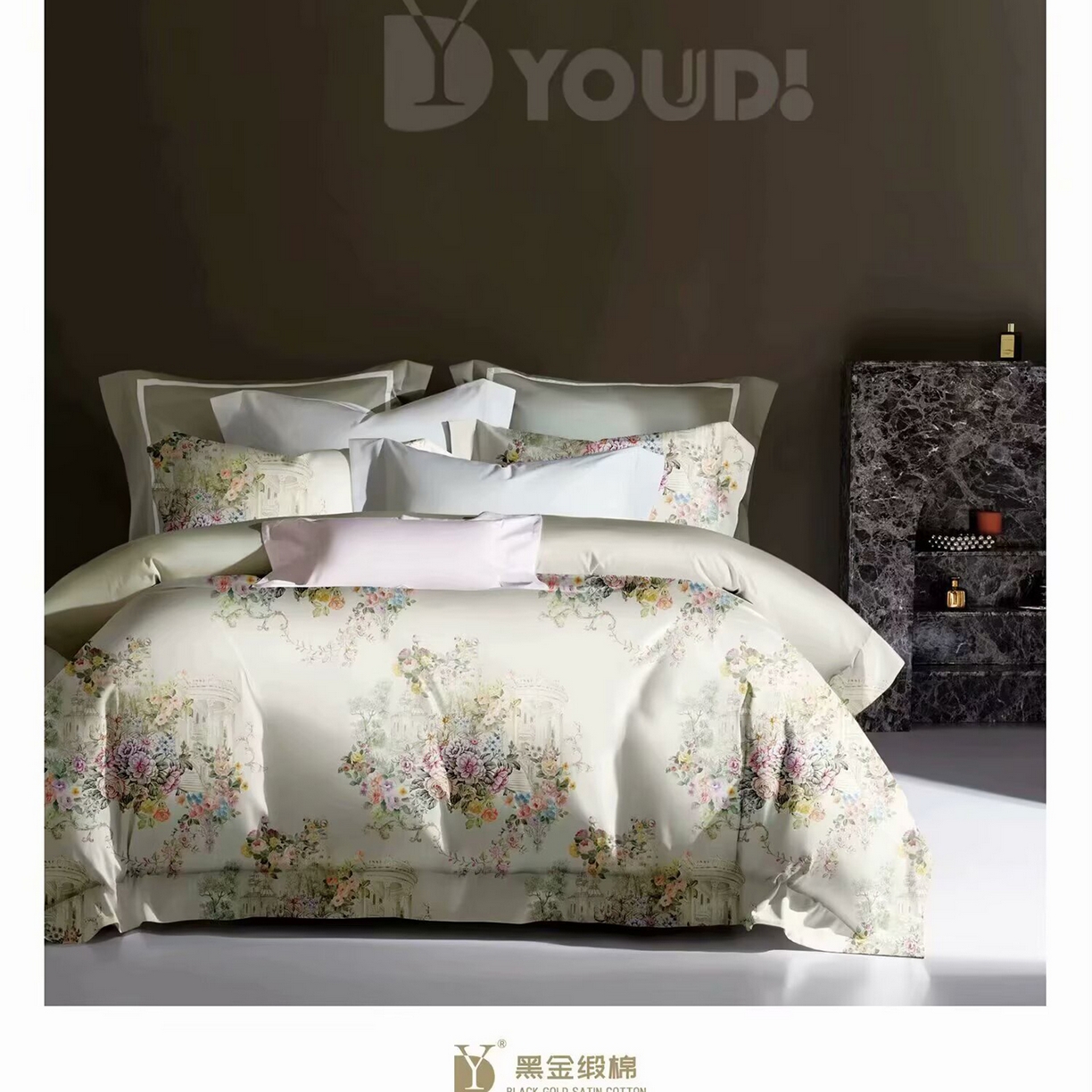 91家纺网 家纺一手货源 找家纺 （总）未来家居 2025新款宽边60S数码印花贡缎长绒棉四件套